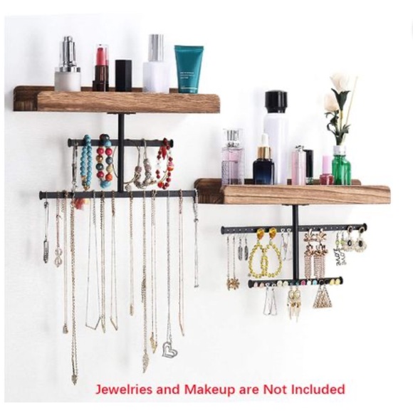 Modern Wood & Metal Wall Mounted Hanging Jewelry Shelves - Picture 6 of 7